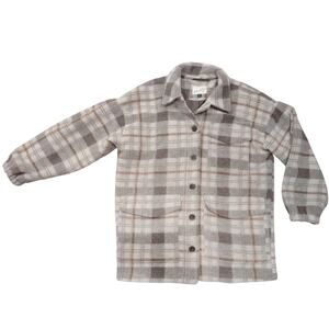 UNIVERSAL THREAD Tan Plaid Shacket Coat Oversized Loose Jacket Size S Warm Cozy